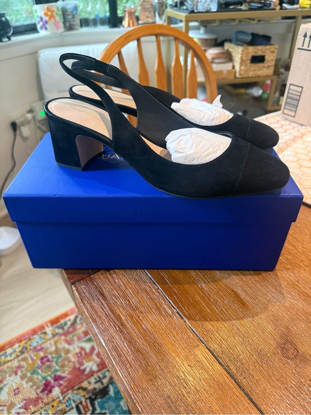 Stuart Weitzman Black Slingback Block Heel Pumps size EU 42/US 12